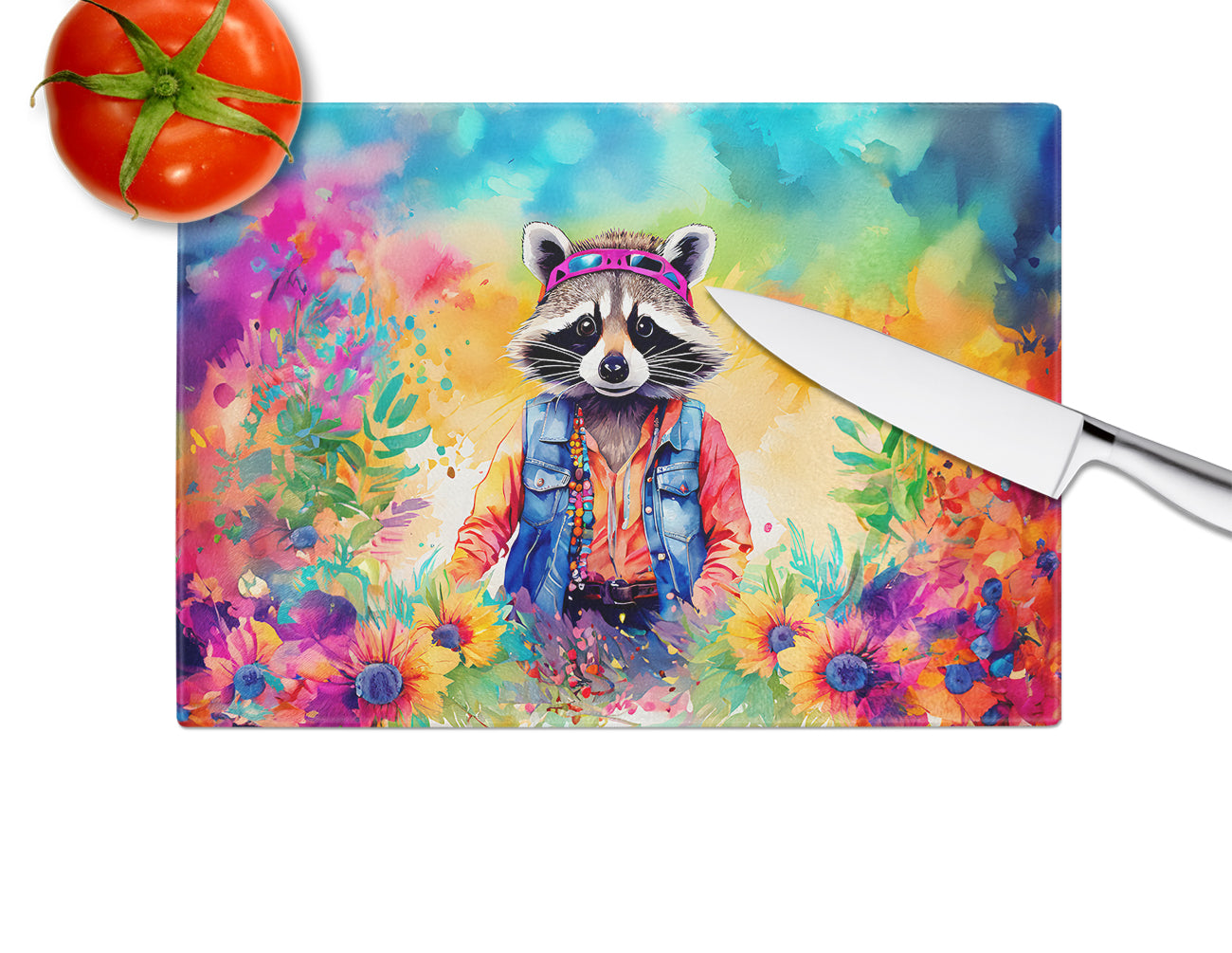 Hippie Animal Raccoon Glass Cutting Board