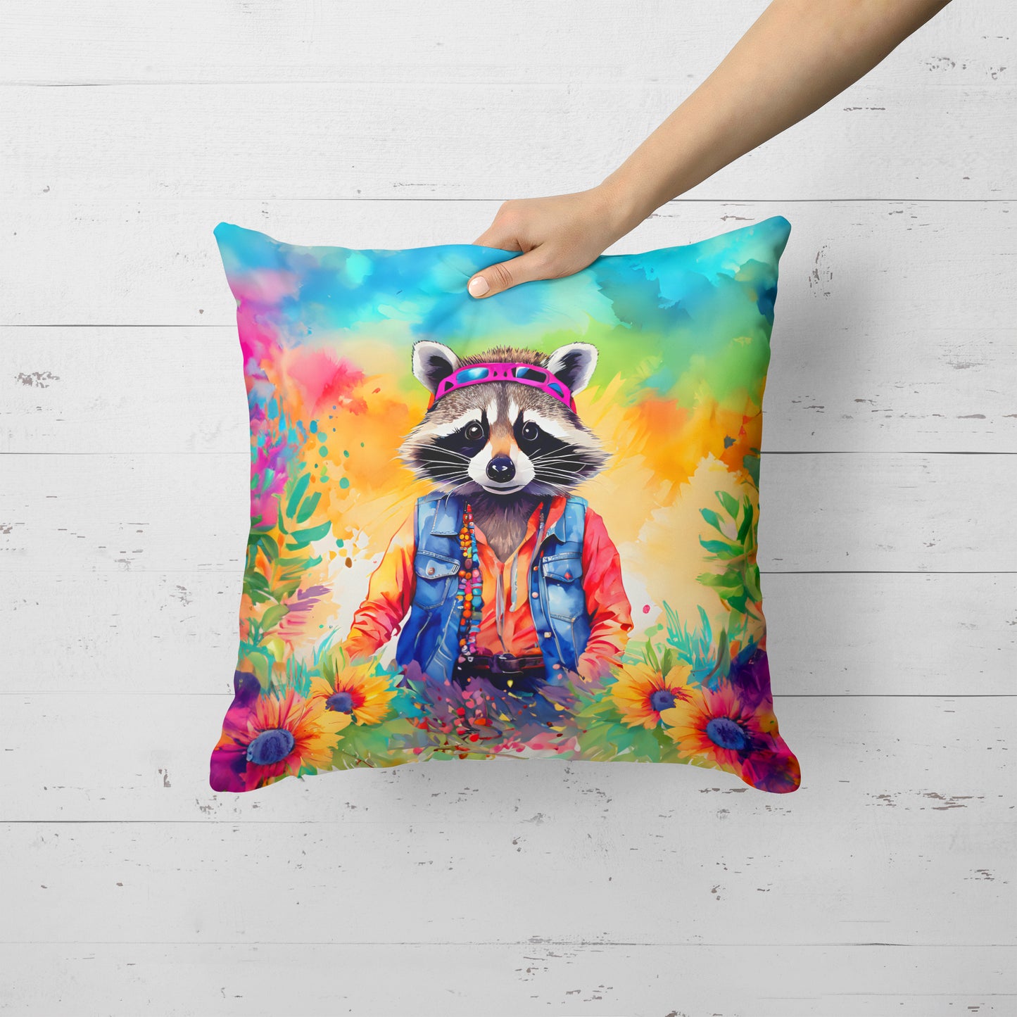 Hippie Animal Raccoon Throw Pillow