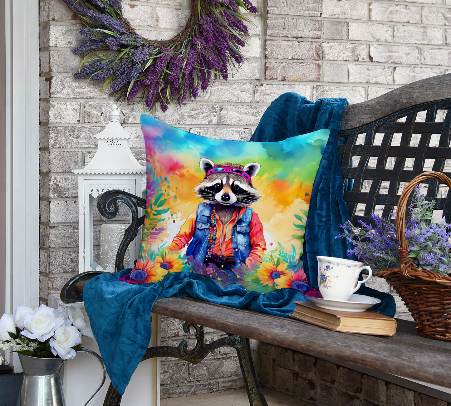 Hippie Animal Raccoon Throw Pillow