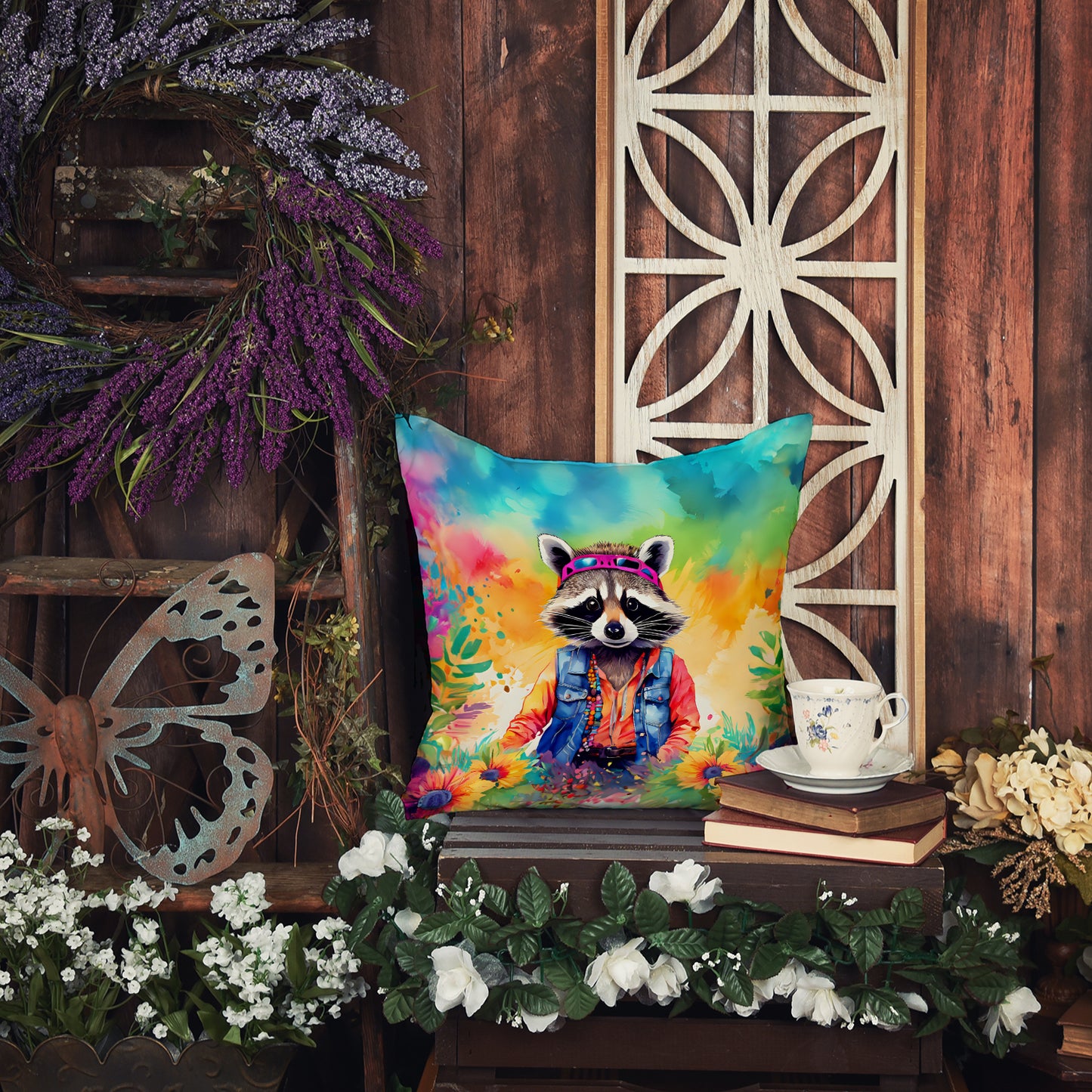 Hippie Animal Raccoon Throw Pillow