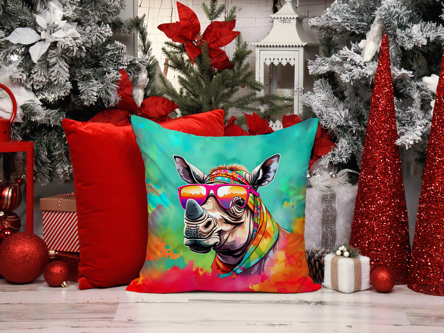 Hippie Animal Rhinoceros Throw Pillow