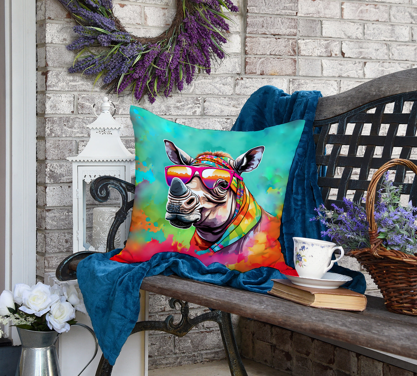 Hippie Animal Rhinoceros Throw Pillow