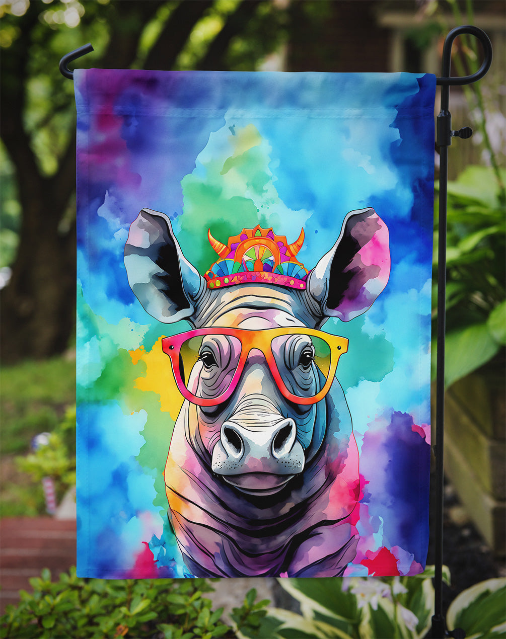 Hippie Animal Rhinoceros Garden Flag