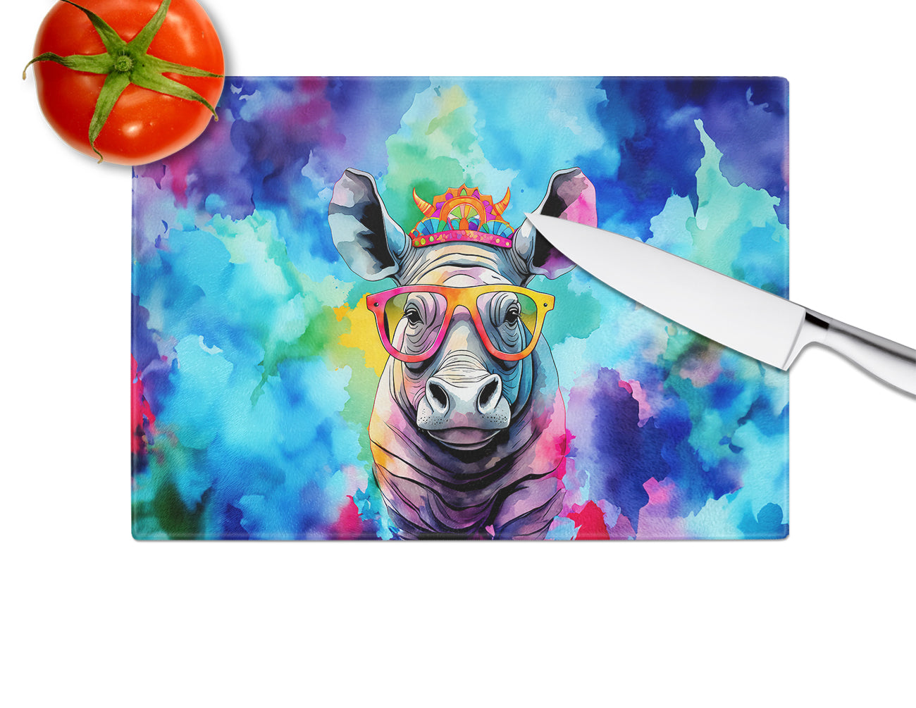 Hippie Animal Rhinoceros Glass Cutting Board