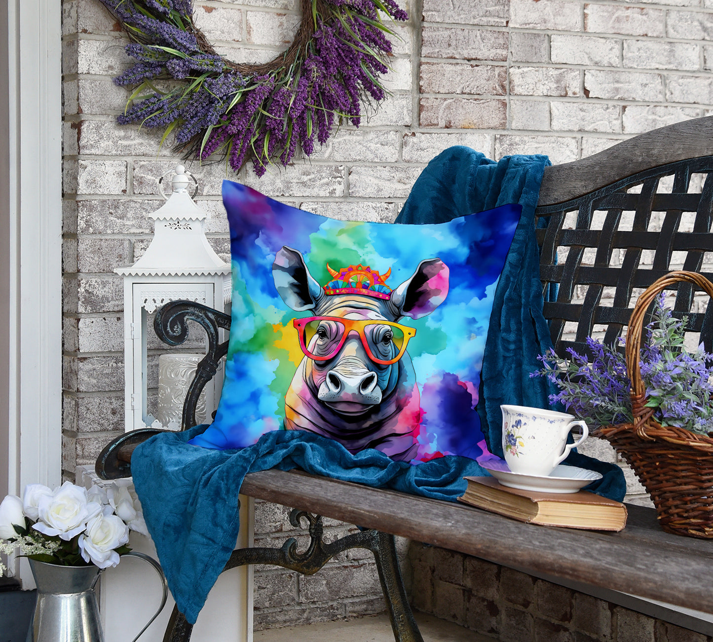 Hippie Animal Rhinoceros Throw Pillow