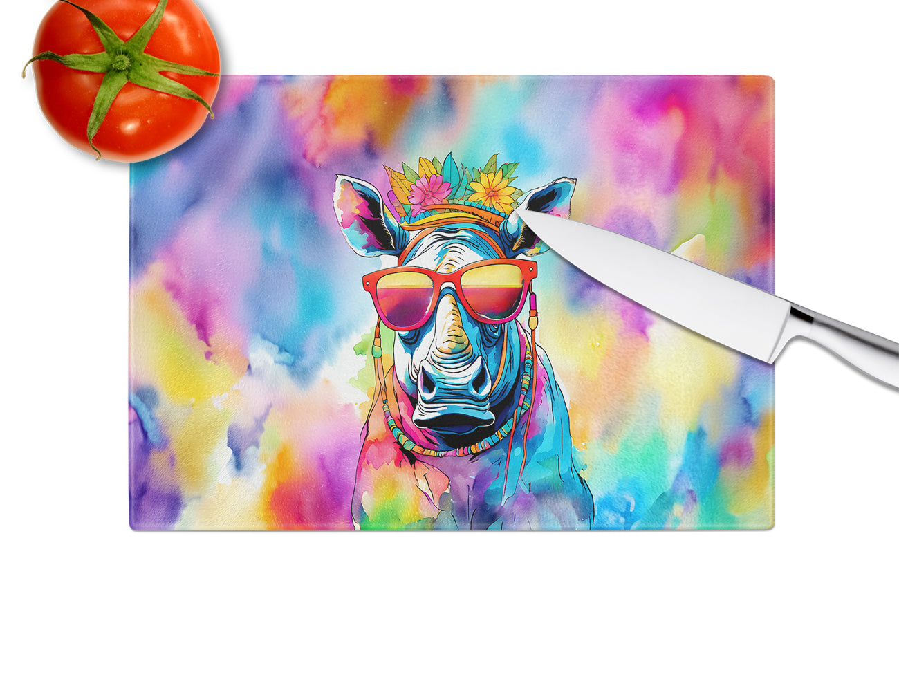 Hippie Animal Rhinoceros Glass Cutting Board