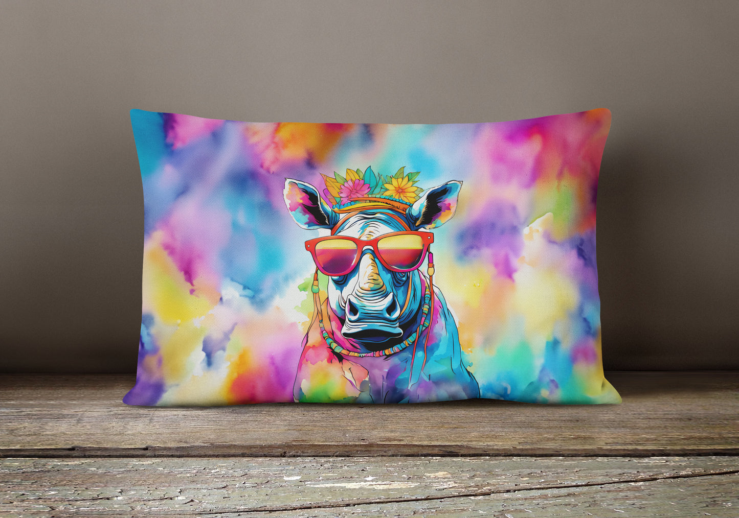 Hippie Animal Rhinoceros Throw Pillow