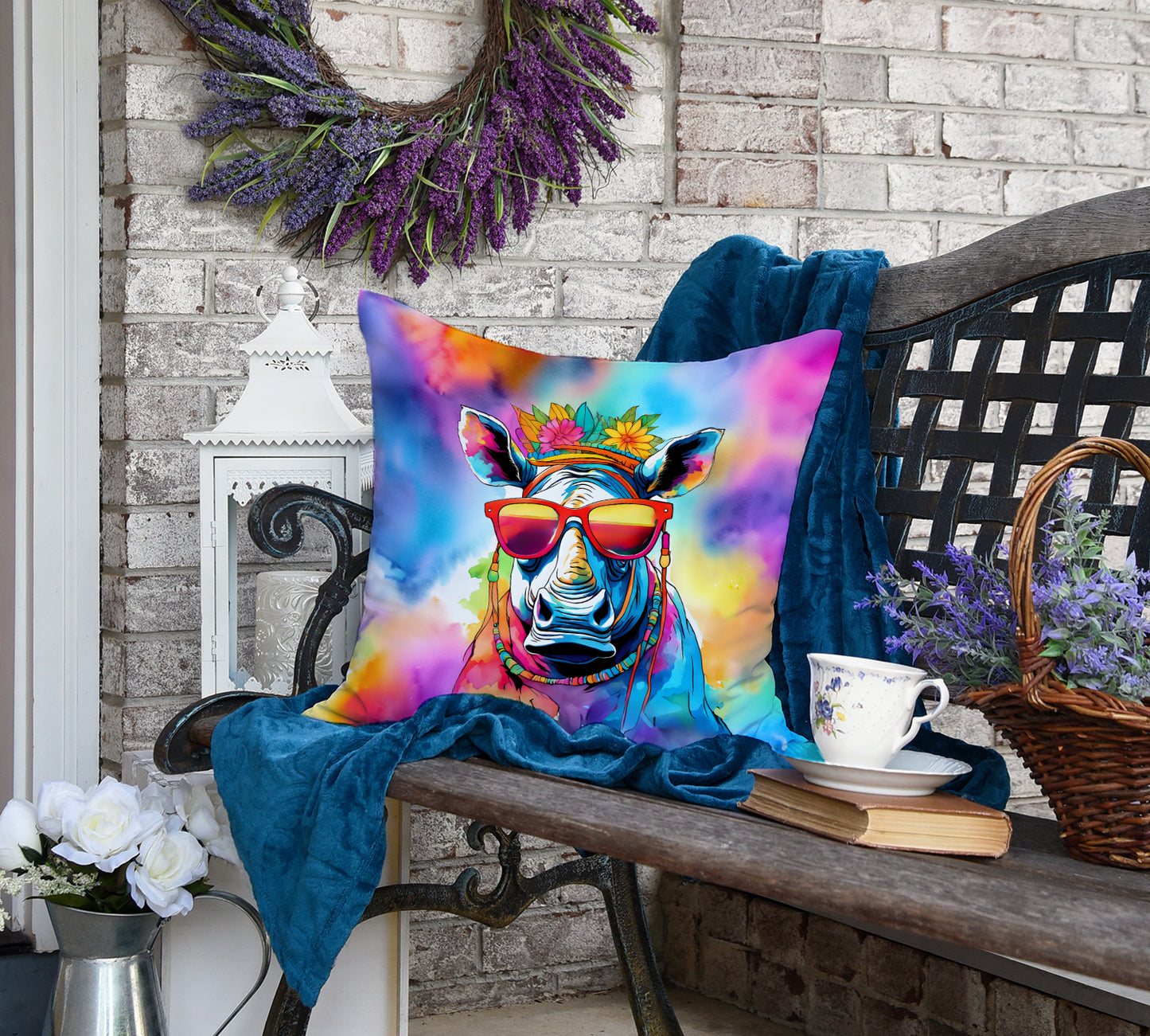 Hippie Animal Rhinoceros Throw Pillow