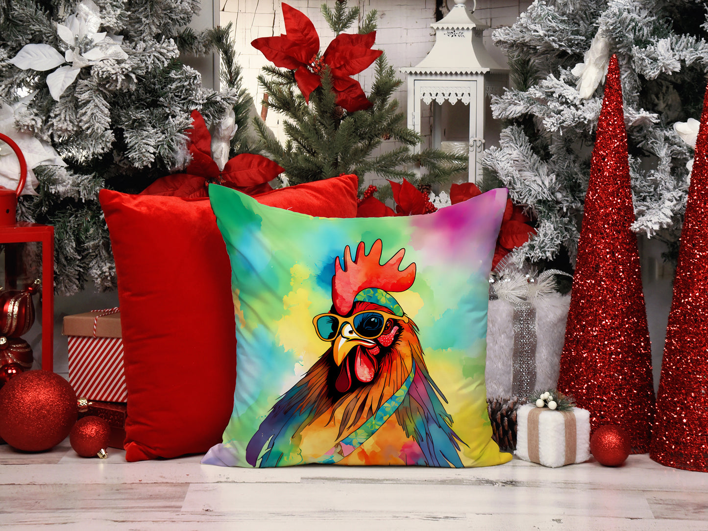 Hippie Animal Rooster Throw Pillow