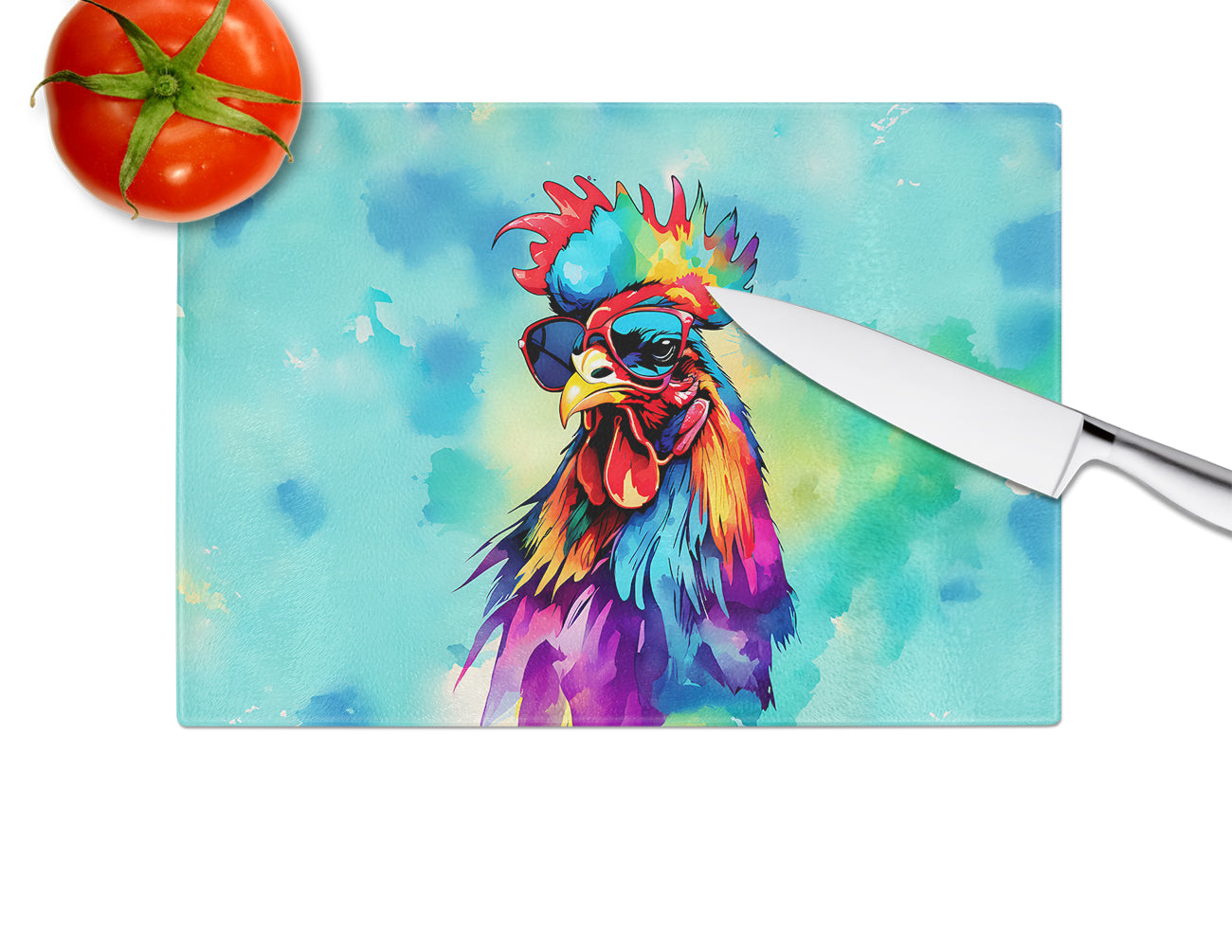 Hippie Animal Rooster Glass Cutting Board