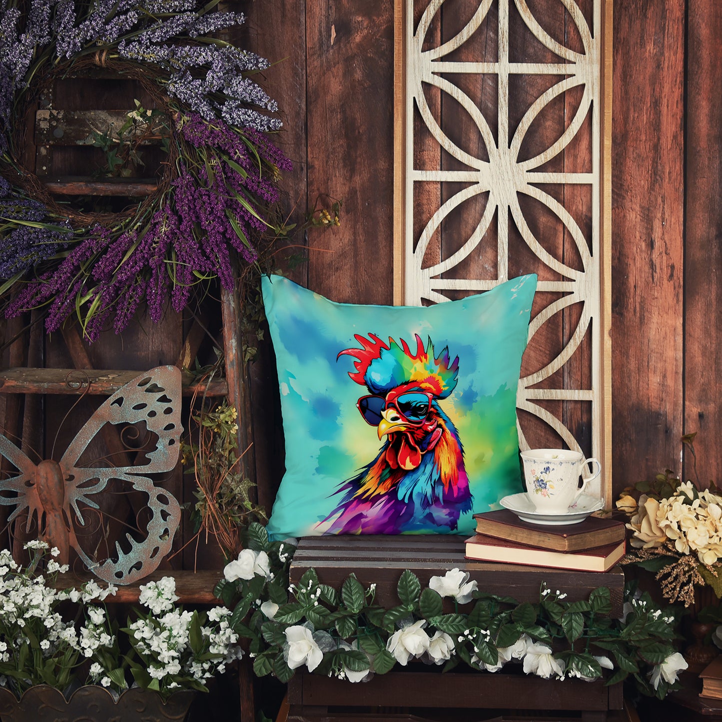 Hippie Animal Rooster Throw Pillow