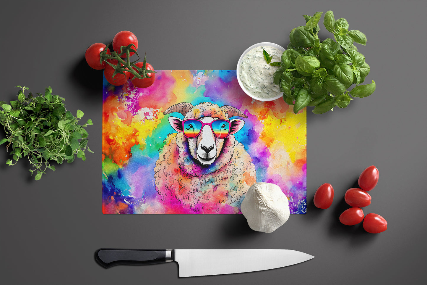 Hippie Animal Sheep Glass Cutting Board