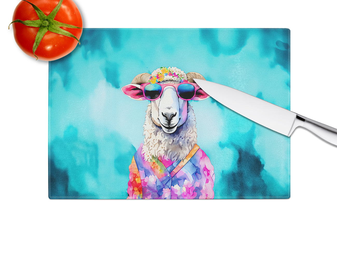 Hippie Animal Sheep Glass Cutting Board