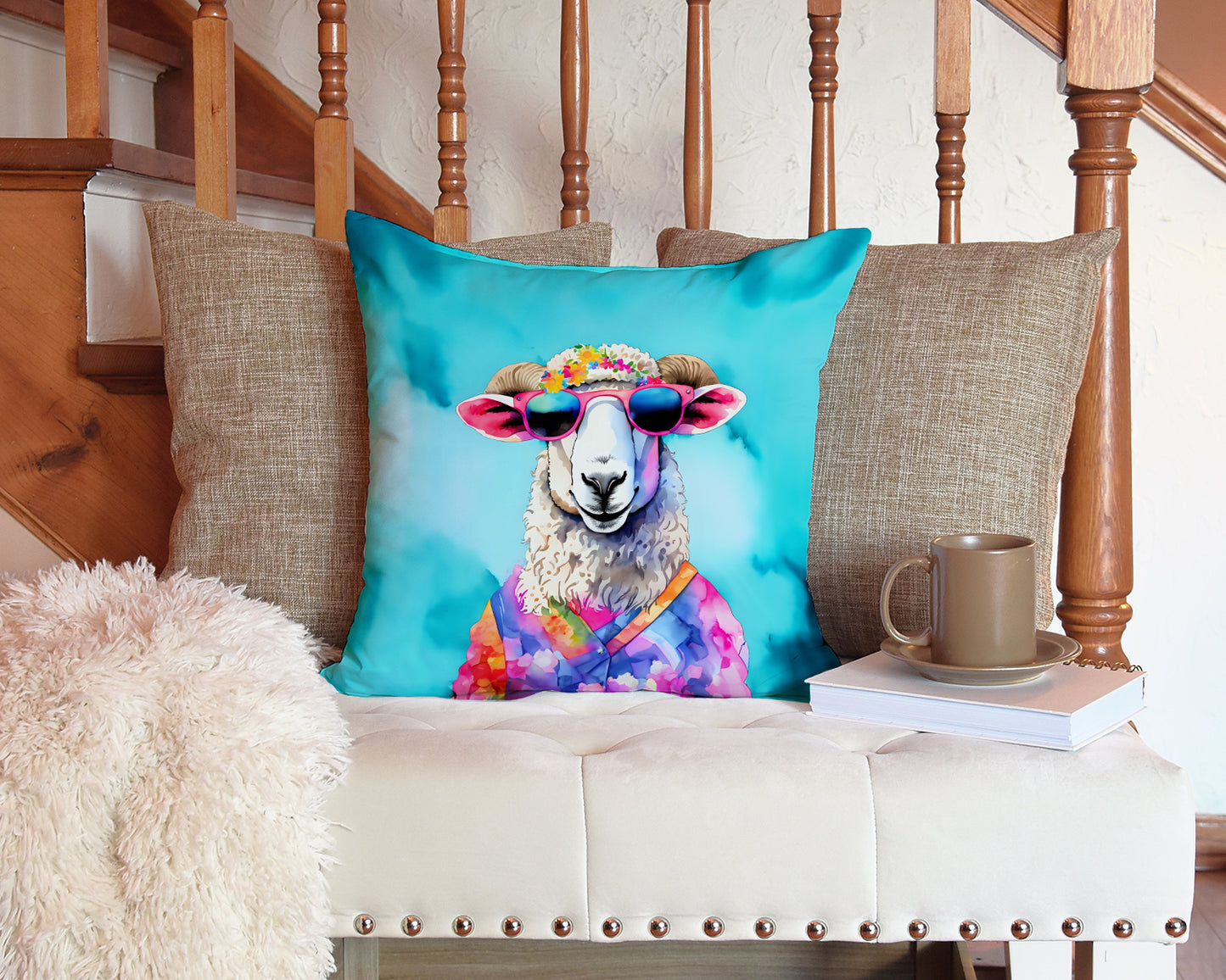 Hippie Animal Sheep Throw Pillow