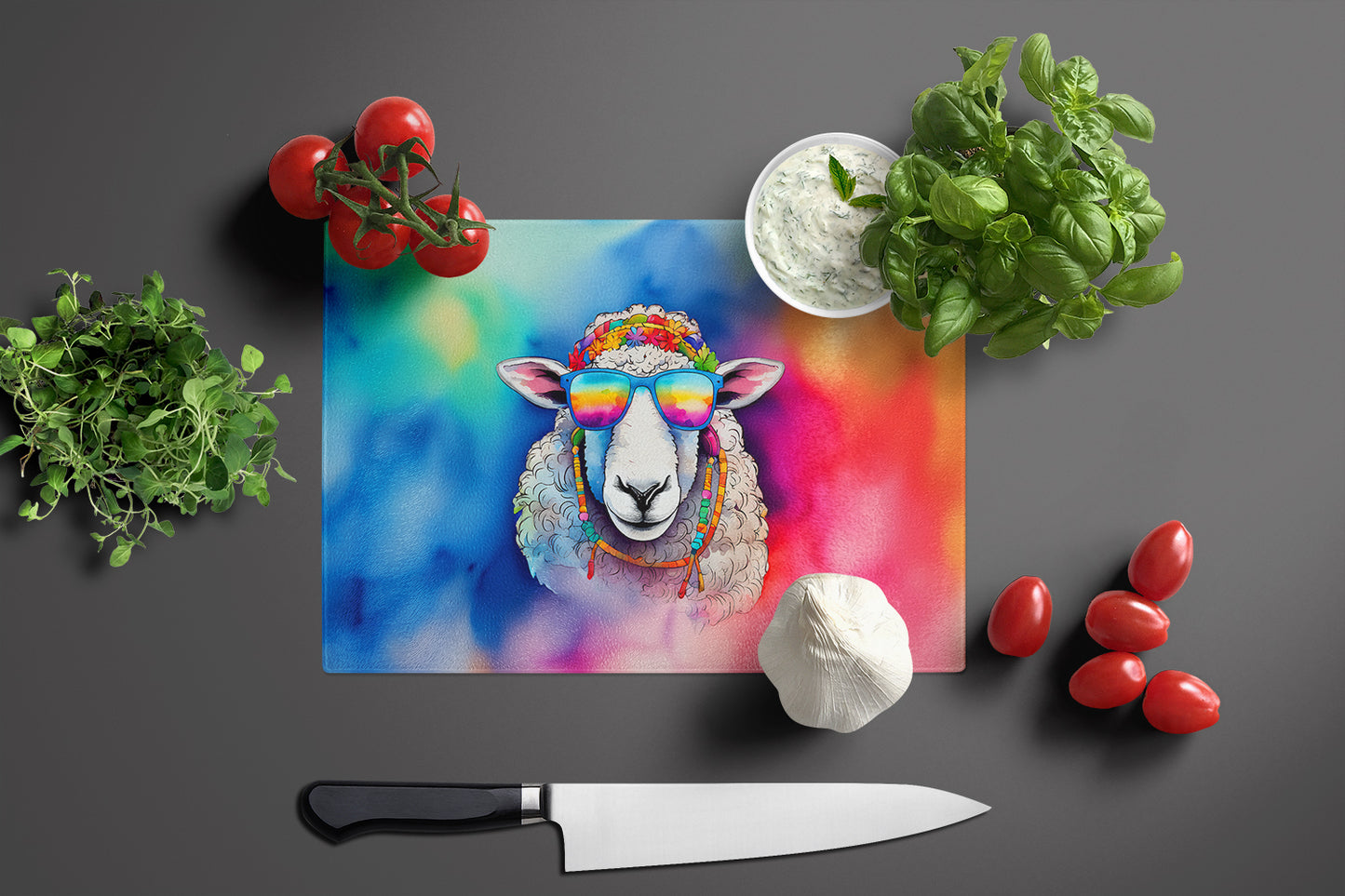 Hippie Animal Sheep Glass Cutting Board