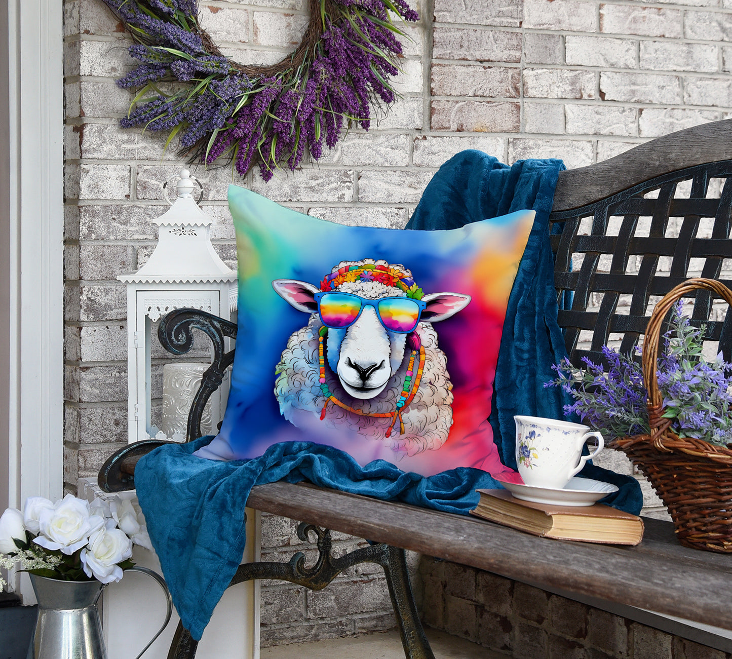 Hippie Animal Sheep Throw Pillow