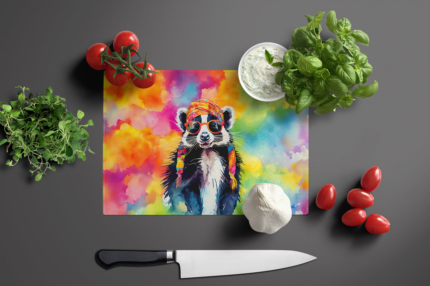 Hippie Animal Skunk Glass Cutting Board