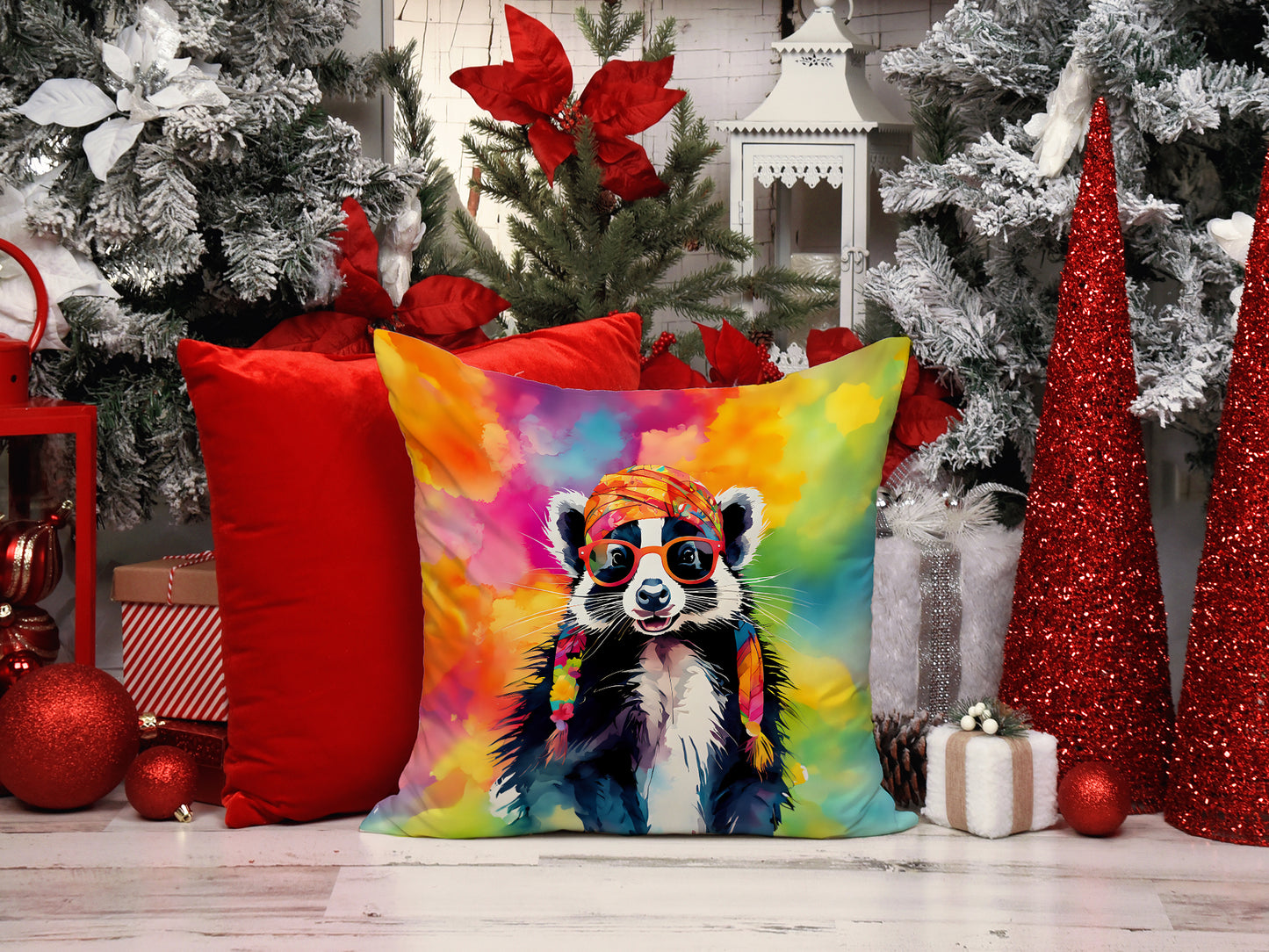 Hippie Animal Skunk Throw Pillow