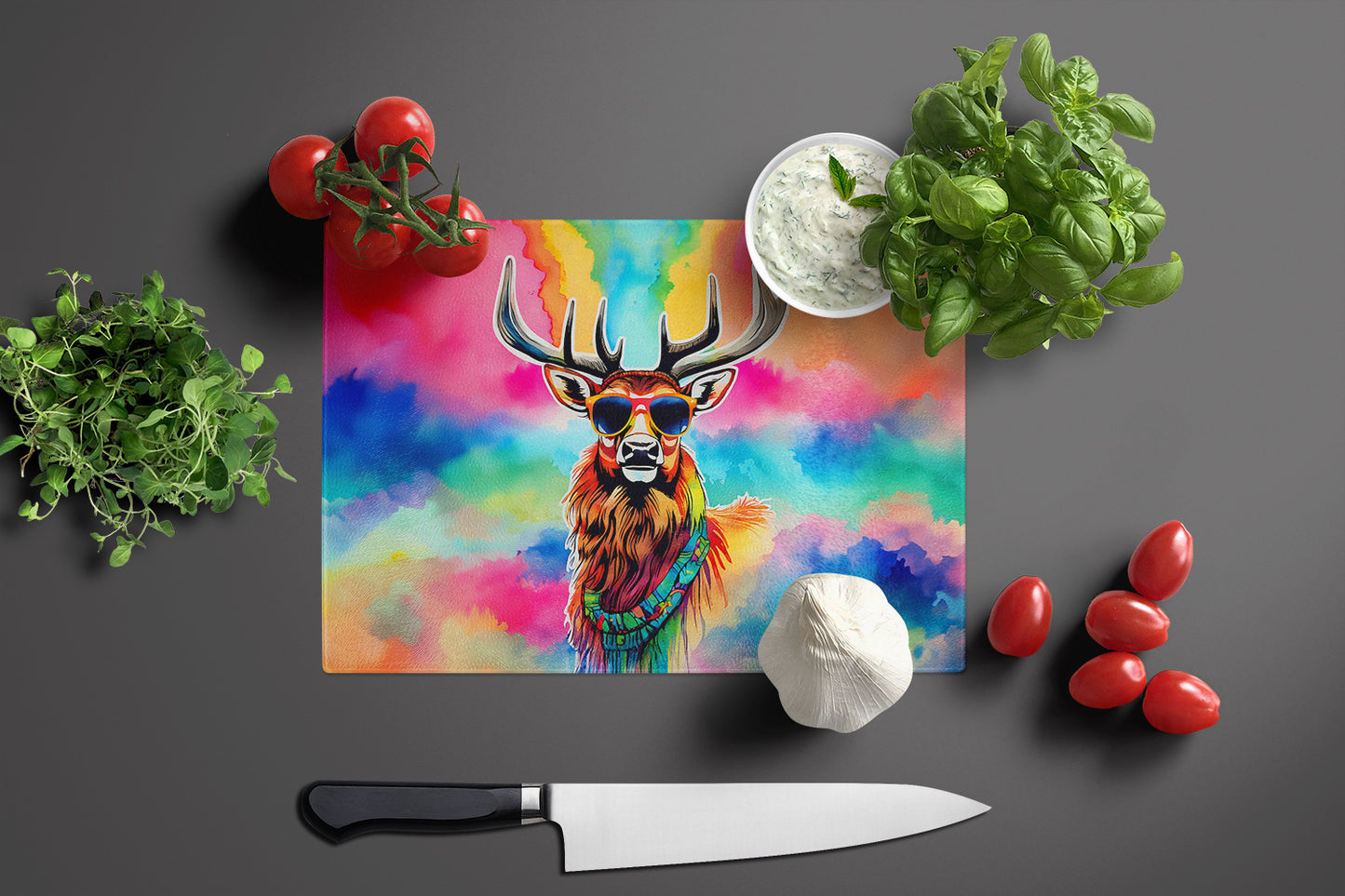 Hippie Animal Stag Deer Glass Cutting Board