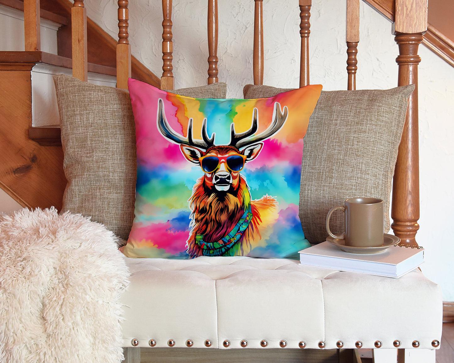 Hippie Animal Stag Deer Throw Pillow