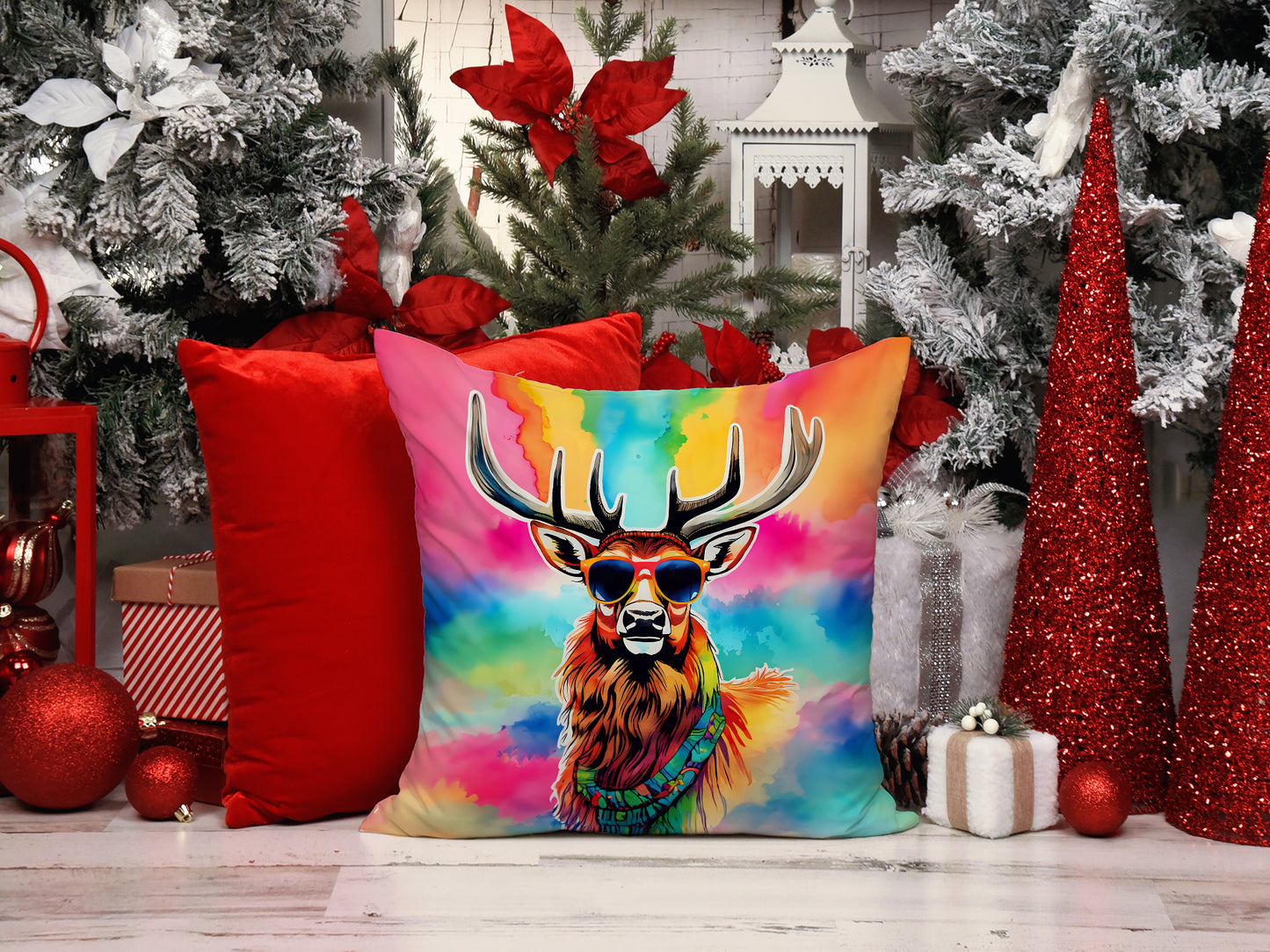 Hippie Animal Stag Deer Throw Pillow