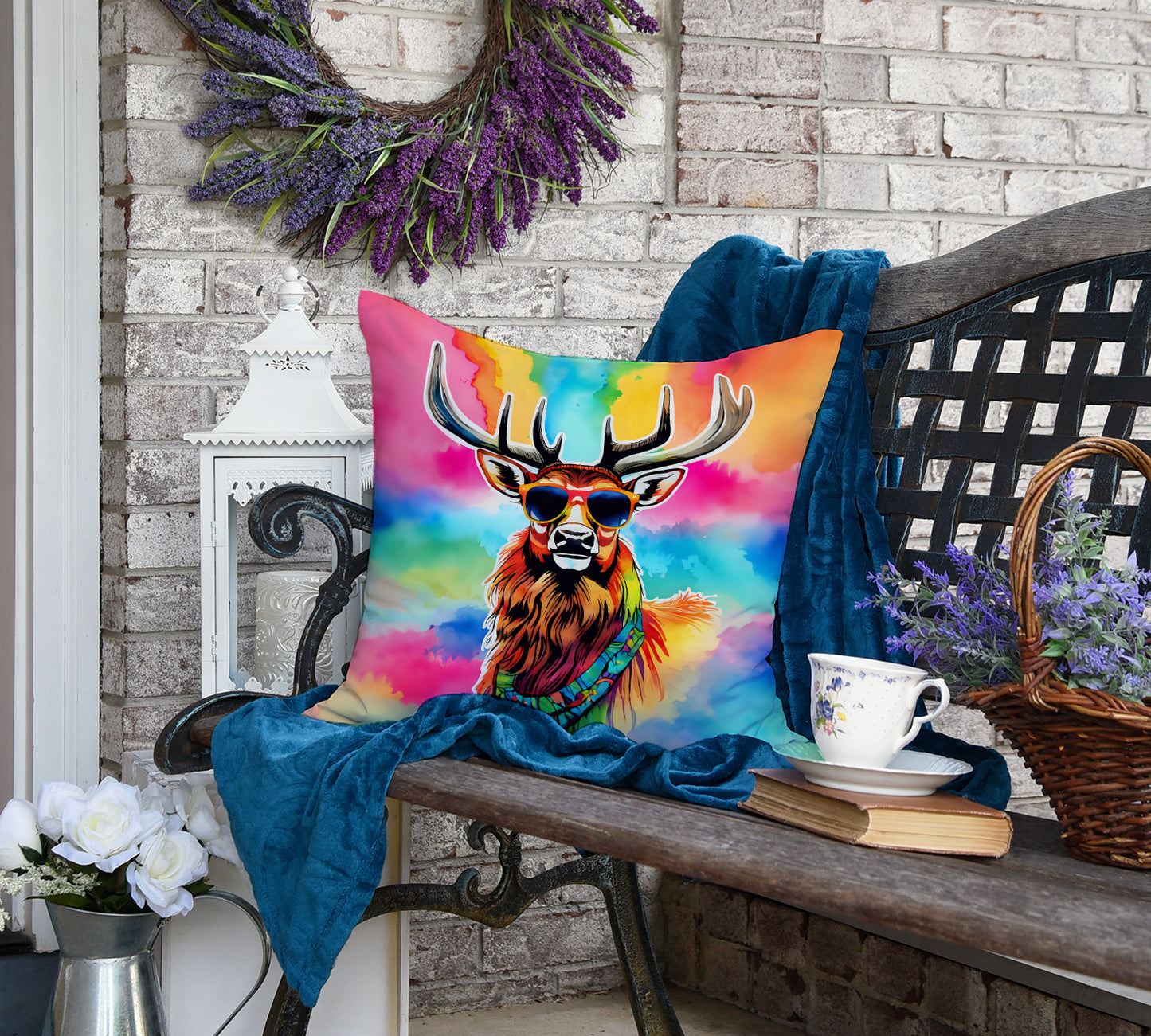 Hippie Animal Stag Deer Throw Pillow