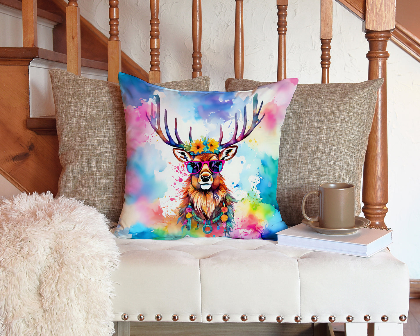 Hippie Animal Stag Deer Throw Pillow