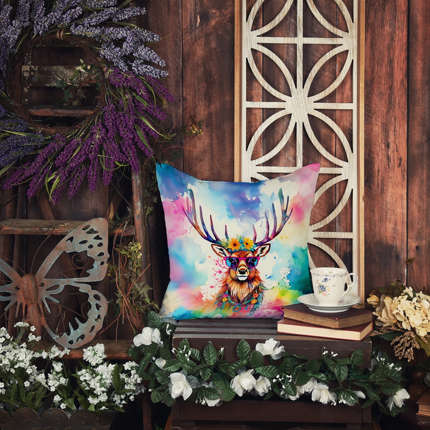 Hippie Animal Stag Deer Throw Pillow