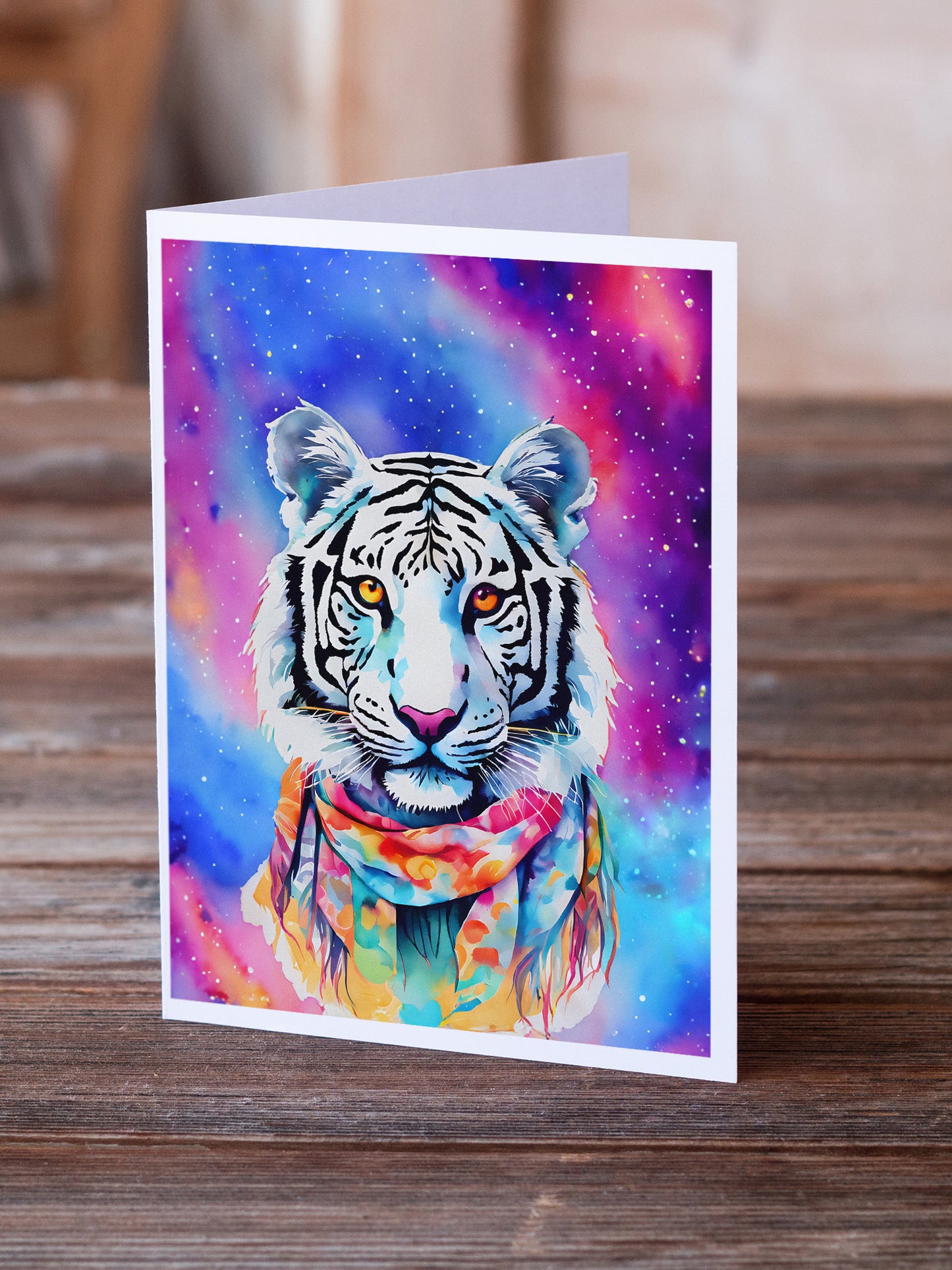 Hippie Animal White Tiger Greeting Cards Pack of 8