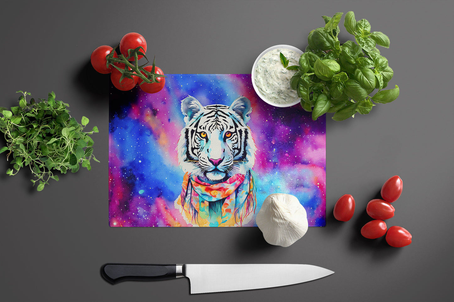 Hippie Animal White Tiger Glass Cutting Board