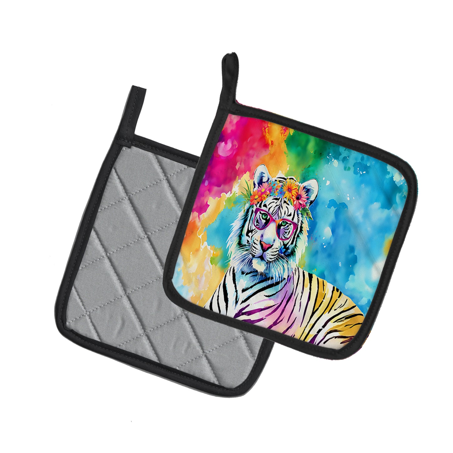 Hippie Animal White Tiger Pair of Pot Holders