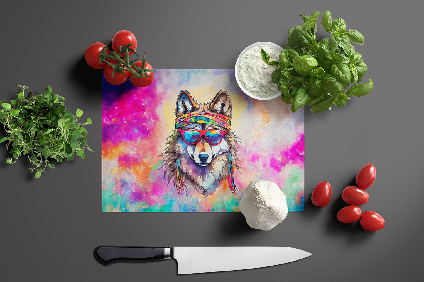 Hippie Animal Wolf Glass Cutting Board