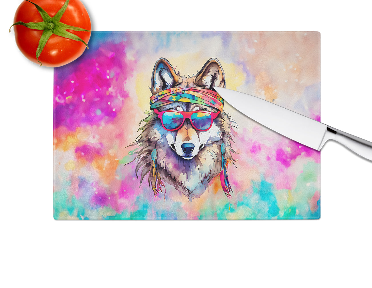 Hippie Animal Wolf Glass Cutting Board