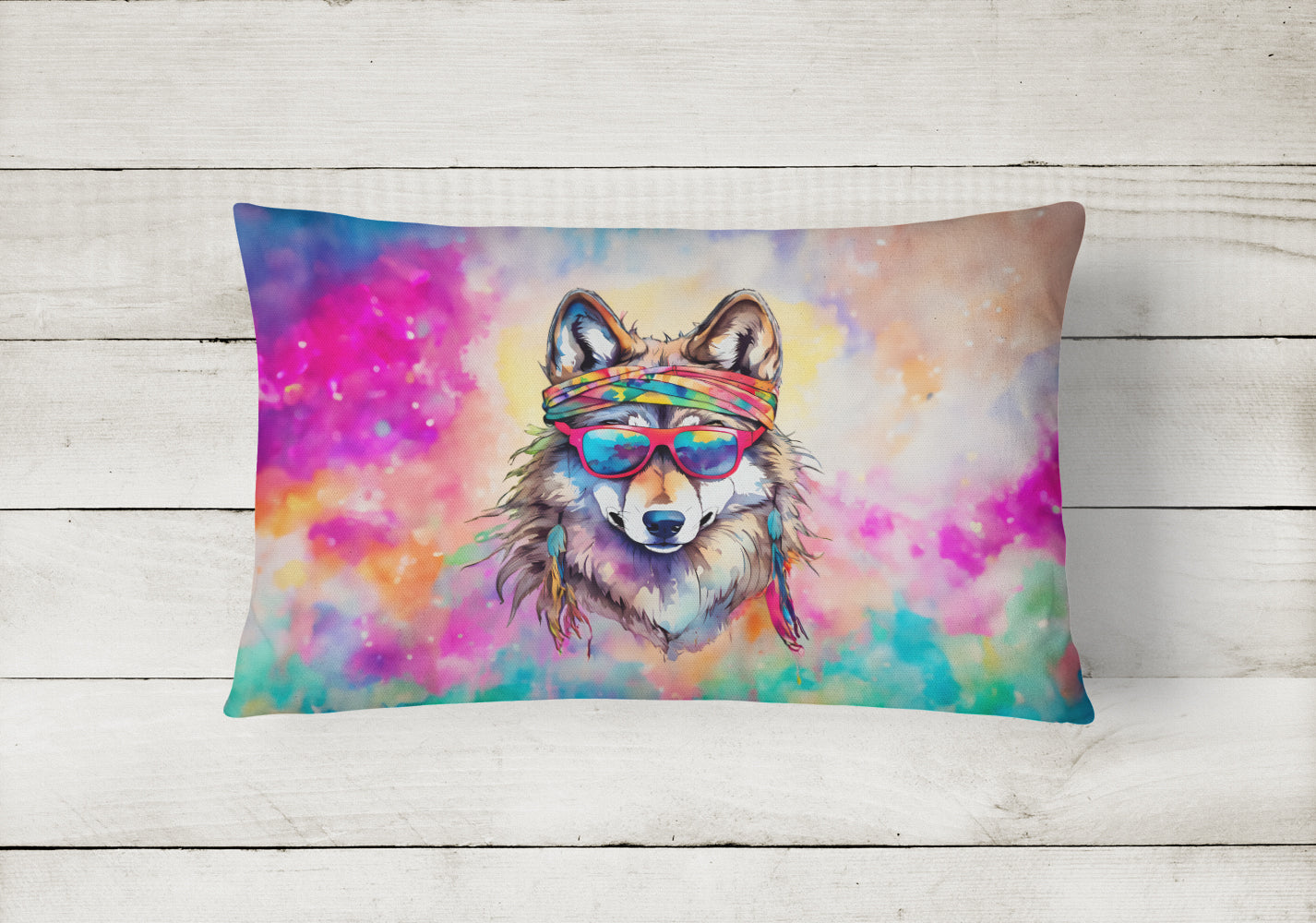 Hippie Animal Wolf Throw Pillow