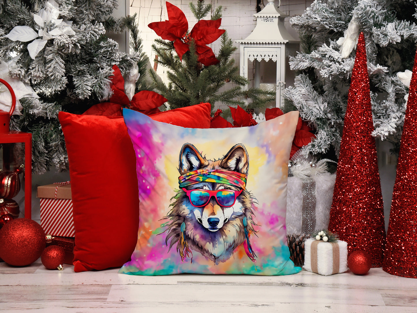 Hippie Animal Wolf Throw Pillow