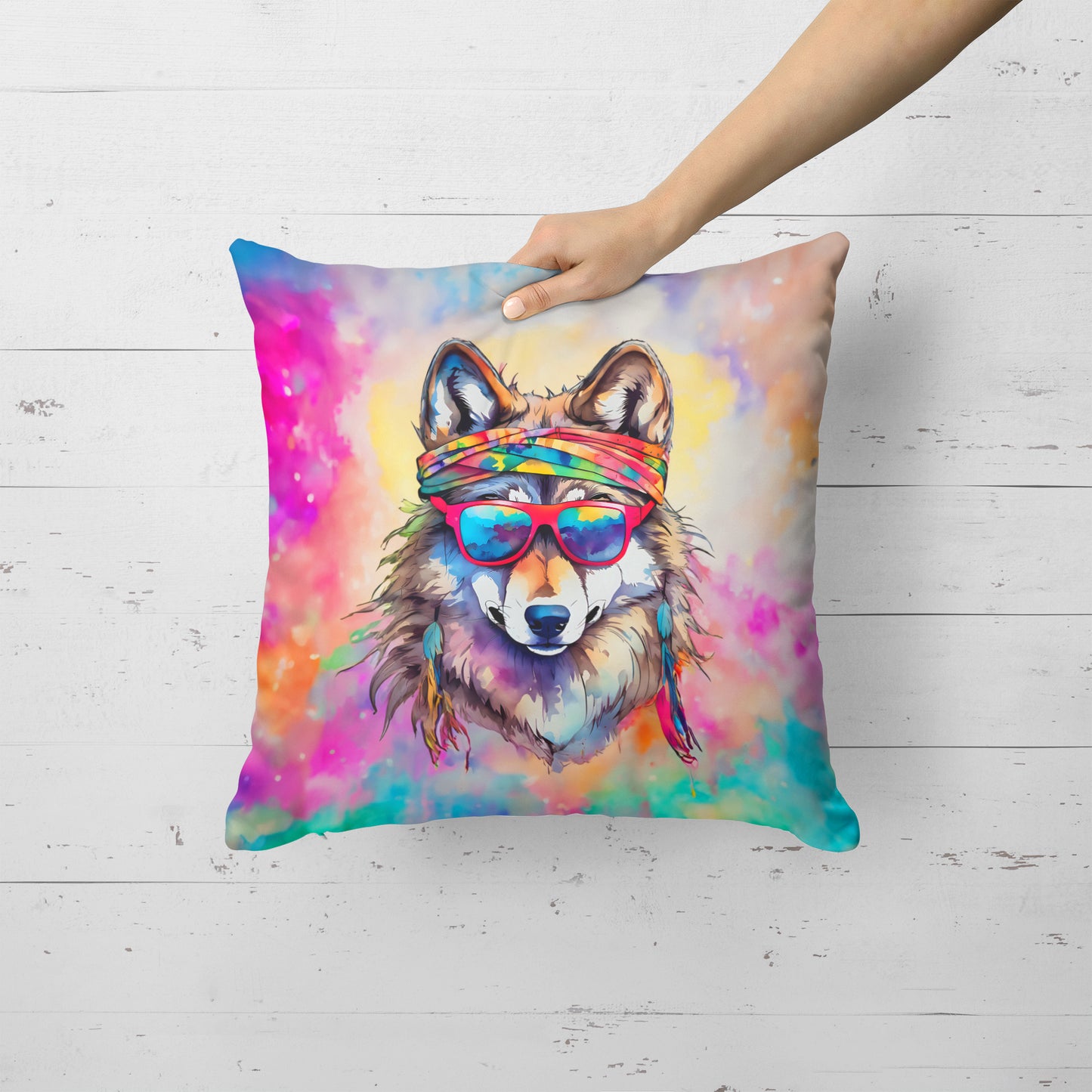 Hippie Animal Wolf Throw Pillow