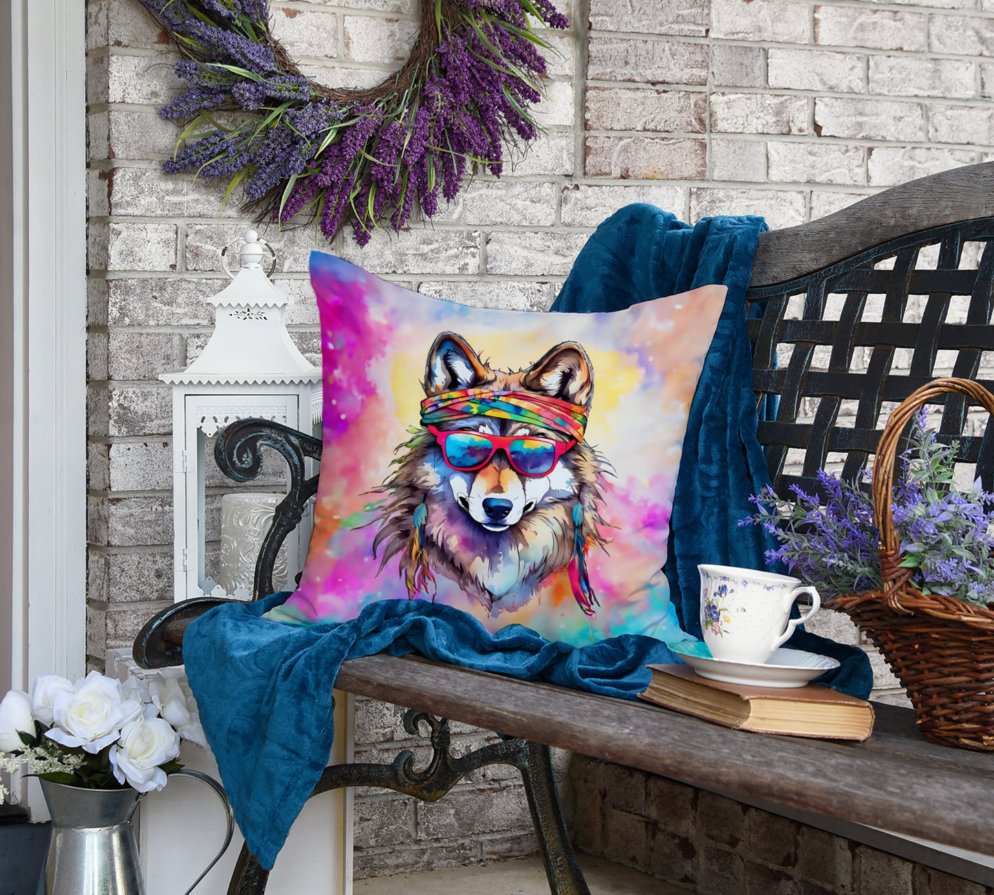 Hippie Animal Wolf Throw Pillow