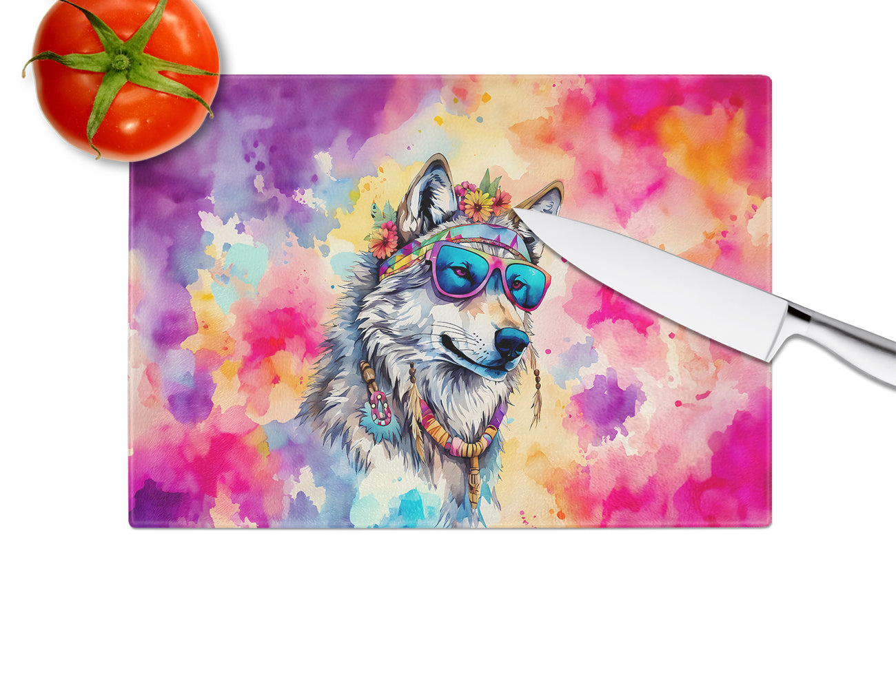 Hippie Animal Wolf Glass Cutting Board