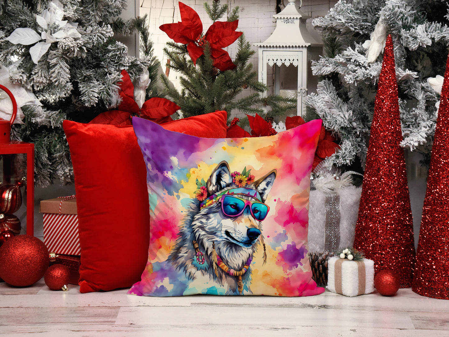 Hippie Animal Wolf Throw Pillow