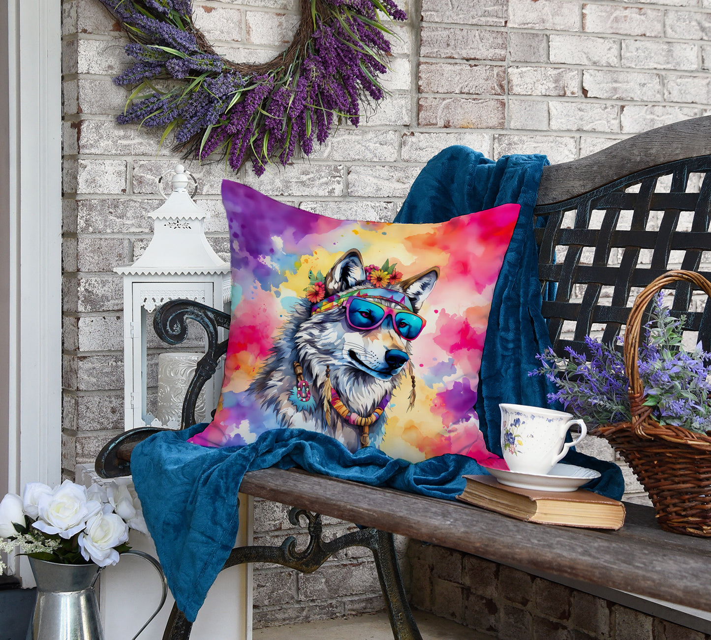 Hippie Animal Wolf Throw Pillow