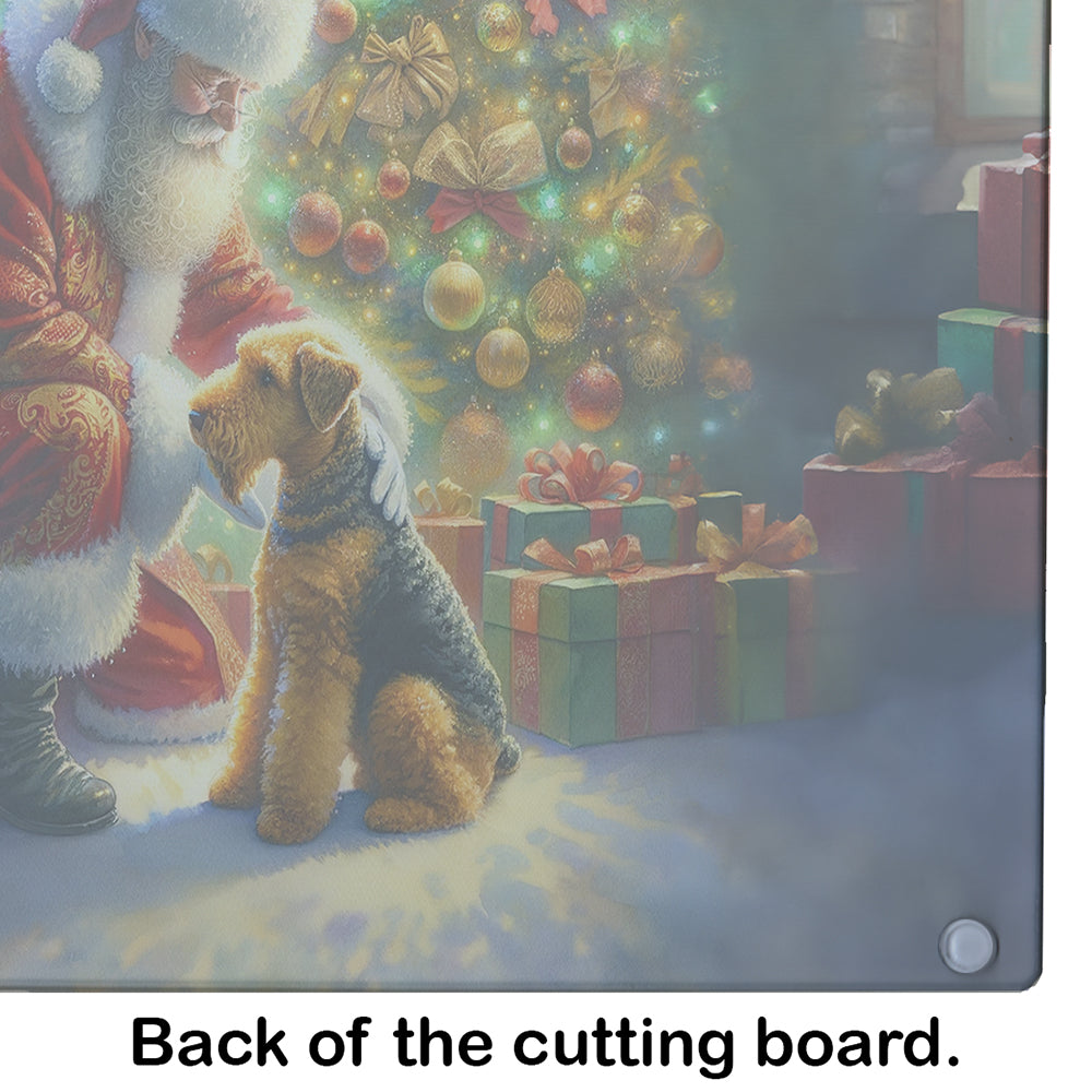 Airedale Terrier and Santa Claus Glass Cutting Board