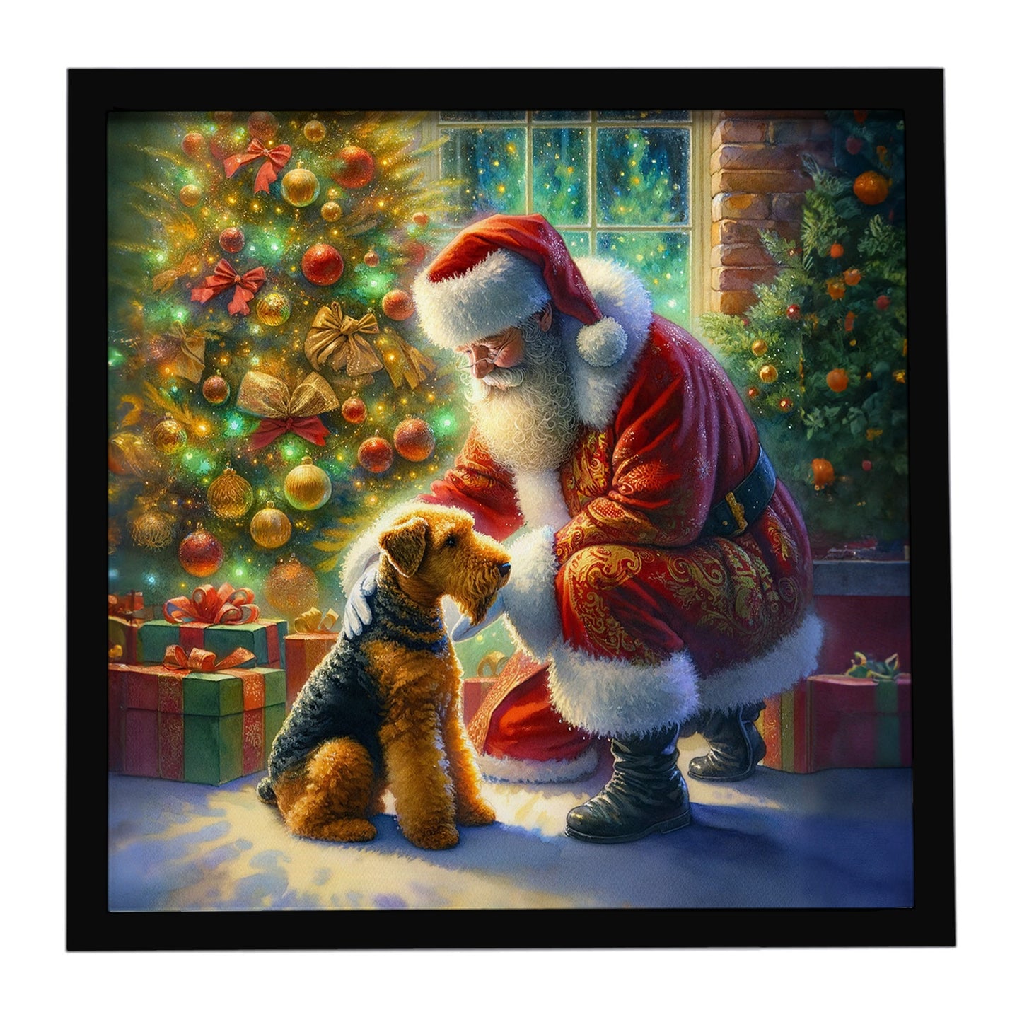Buy this Airedale Terrier and Santa Claus Framed Metal Print