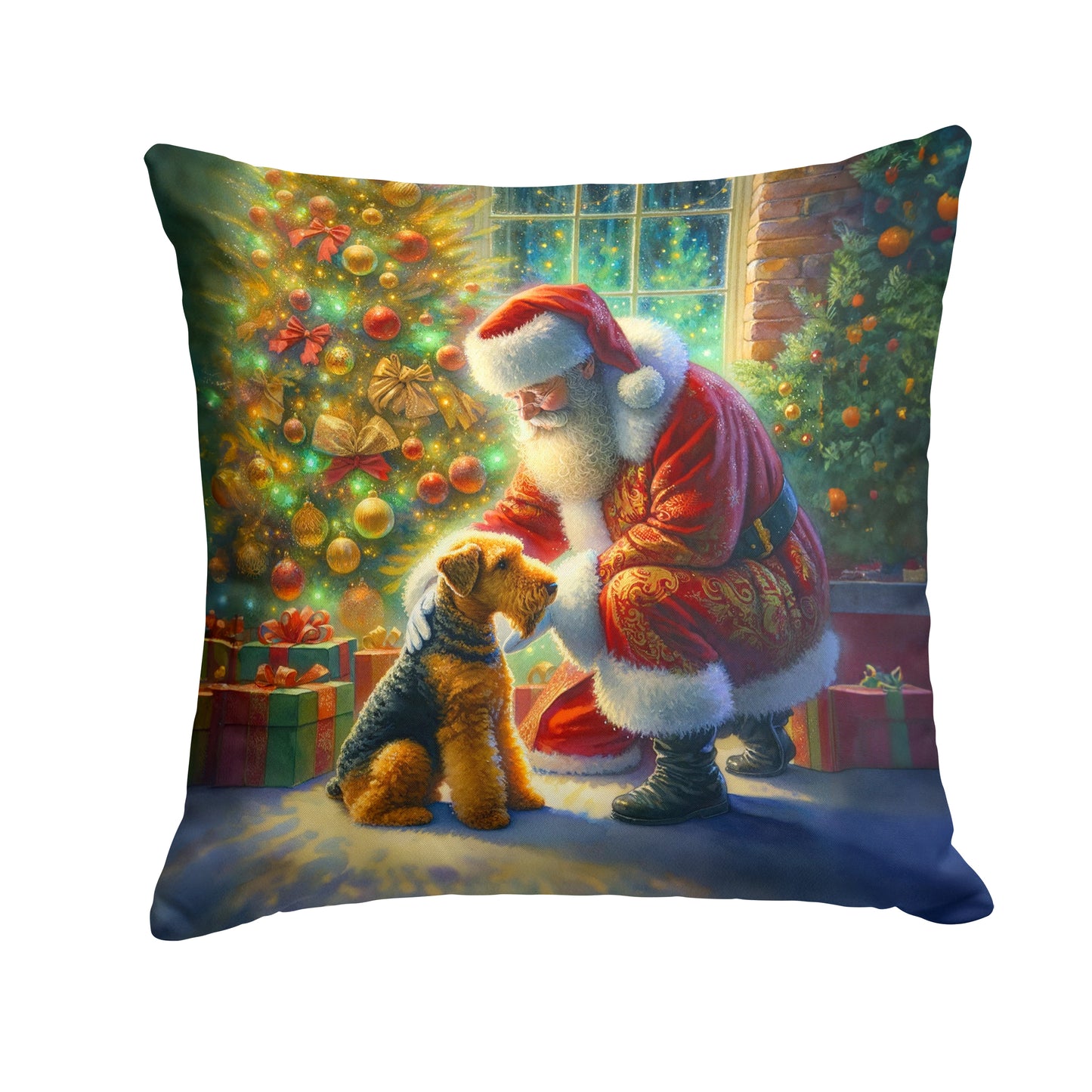 Buy this Airedale Terrier and Santa Claus Throw Pillow