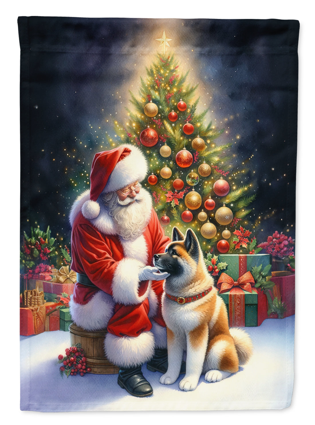 Buy this Akita and Santa Claus House Flag