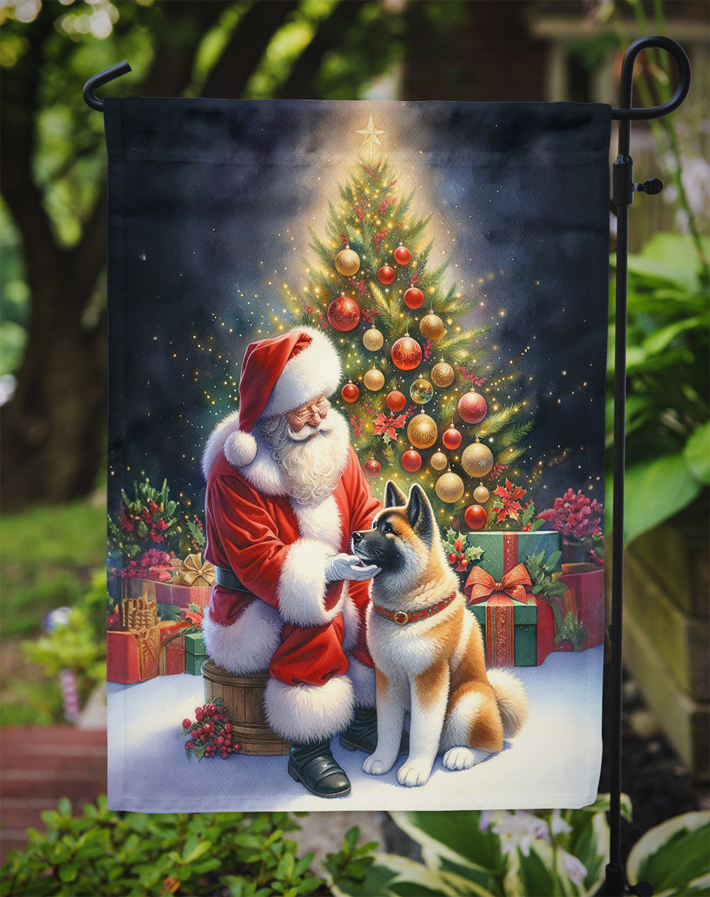 Akita and Santa Claus Garden Flag