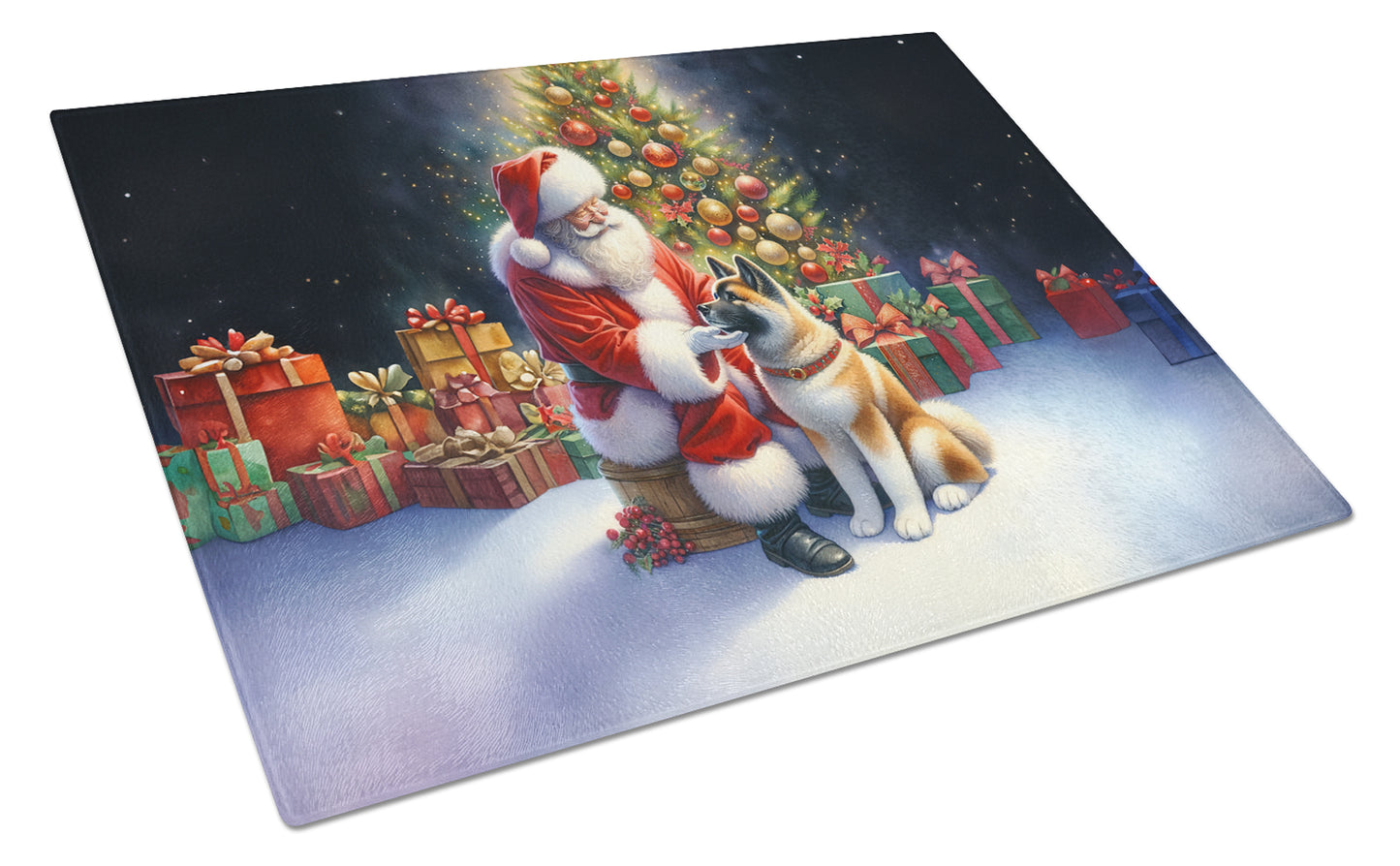 Buy this Akita and Santa Claus Glass Cutting Board