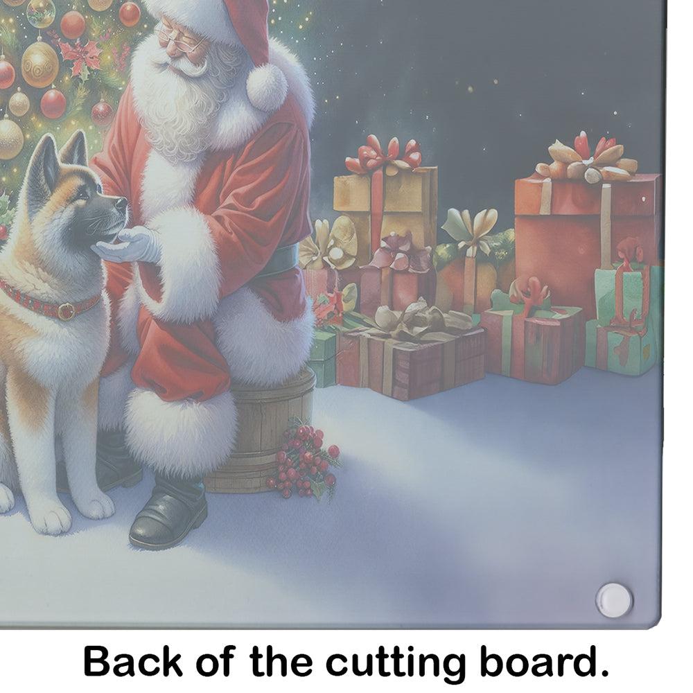 Akita and Santa Claus Glass Cutting Board