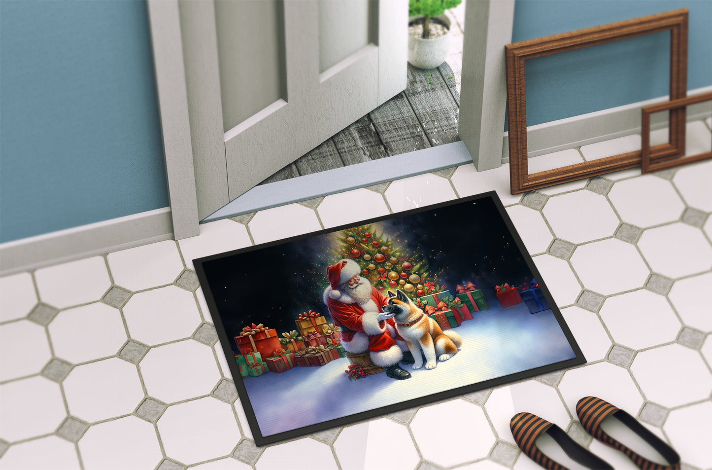 Akita and Santa Claus Doormat