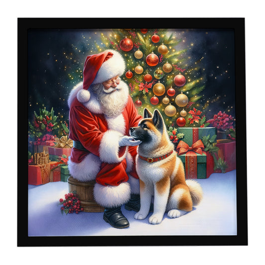 Buy this Akita and Santa Claus Framed Metal Print