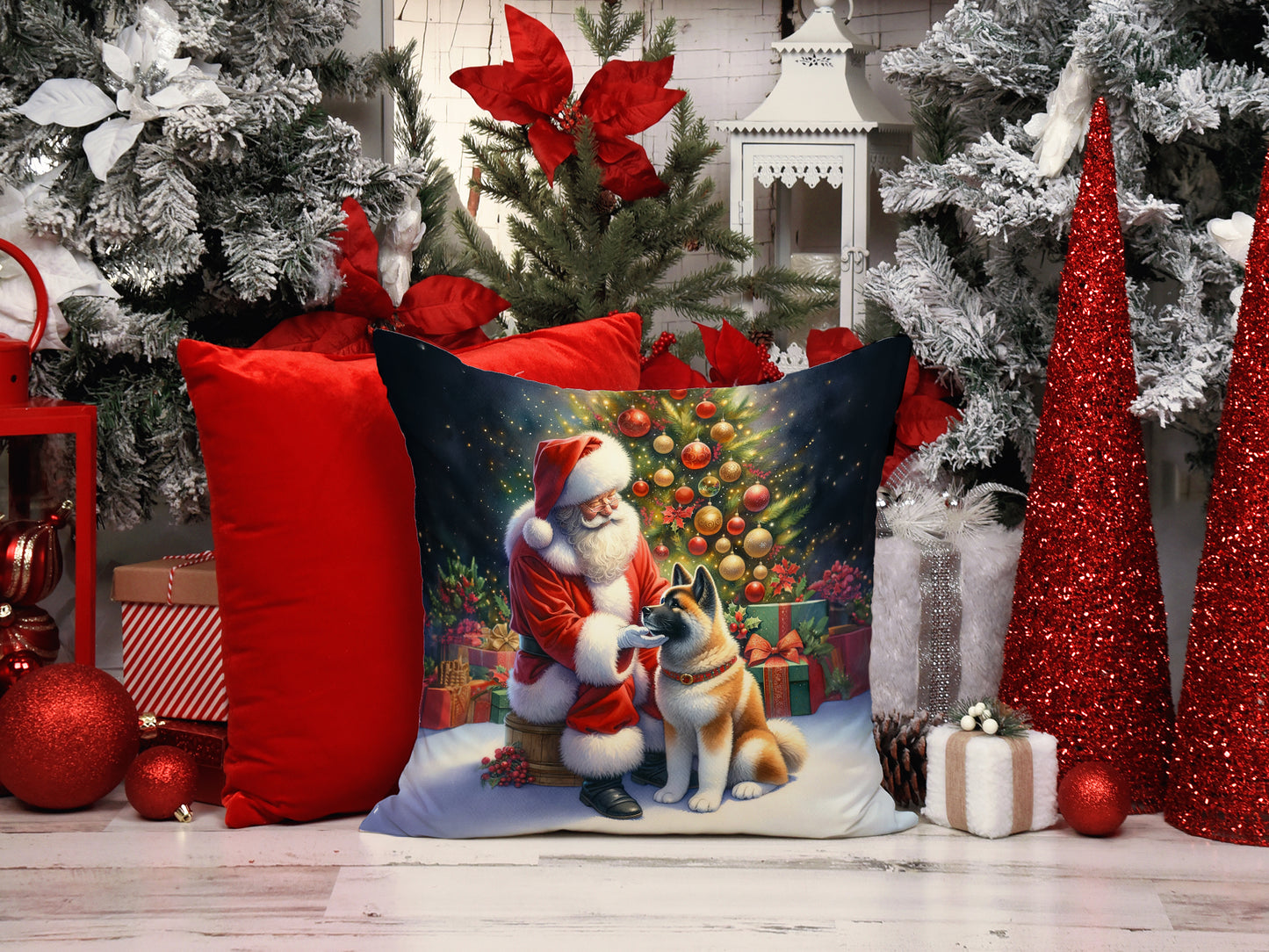 Akita and Santa Claus Throw Pillow